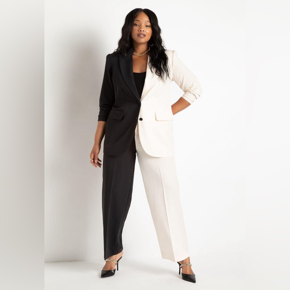 Eloquii Black and White Two-Tone Blazer & Pants Suit
